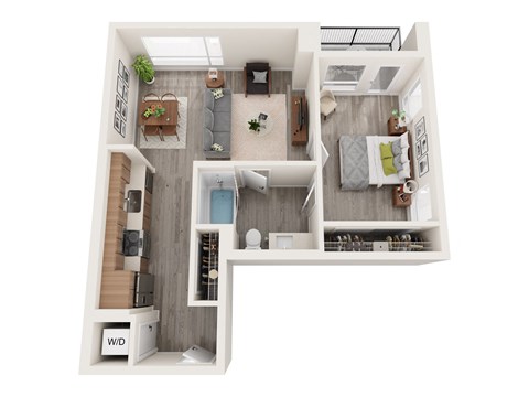 Floor plan for 1 bed, 1 bath, 718 sqft